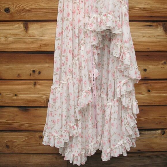 MAC DUGGAL  White Multicolor Floral Print Sleeveless Ruffled High-Low Gown - Picture 9 of 13